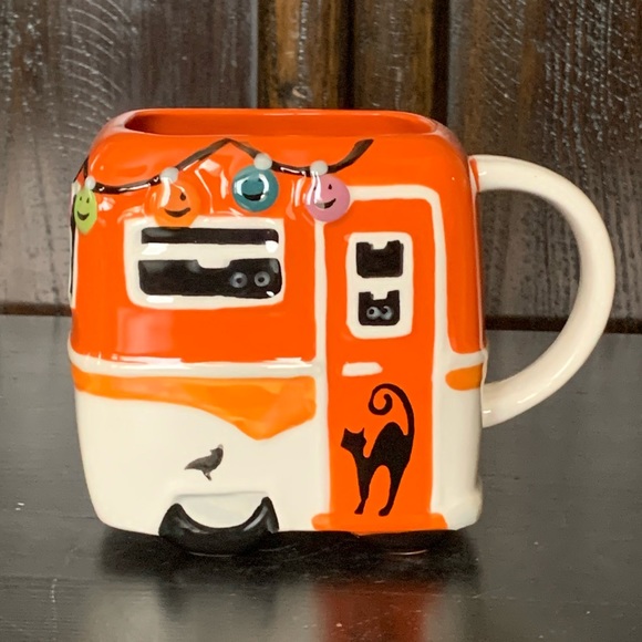 Spooky Camper Figural Halloween Mug - Black Cats Spider Web Pumpkins - Picture 1 of 11